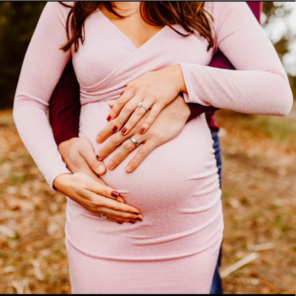 PinkBlush Pink Metallic Maternity Photoshoot Dress